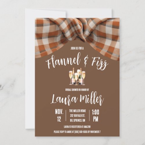 Flannel  Fizz Plaid Champagne Bridal Shower Invitation