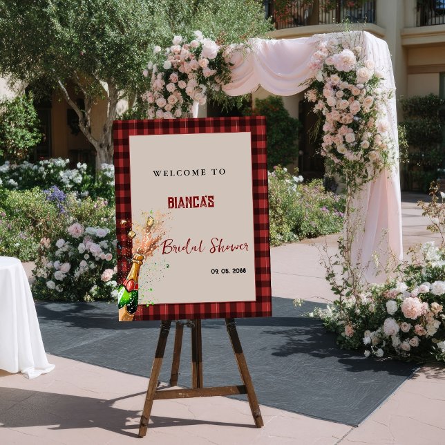 Flannel & fizz red & black bridal Shower Welcome  Foam Board (Creator Uploaded)