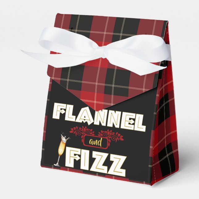 Flannel & Fizz | Red & Black Buffalo Plaid Favor Boxes (Front Side)