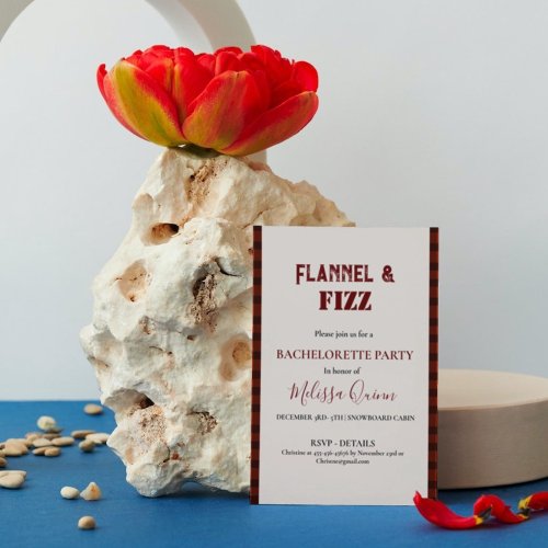 Flannel  fizz winter bachelorette weekend party invitation