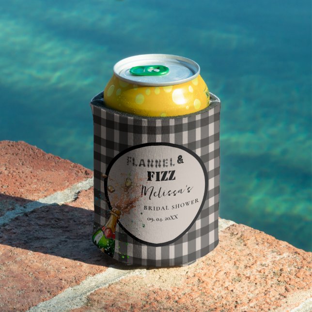 Flannel & fizz winter black  & White bridal shower Can Cooler (In Situ Pool)