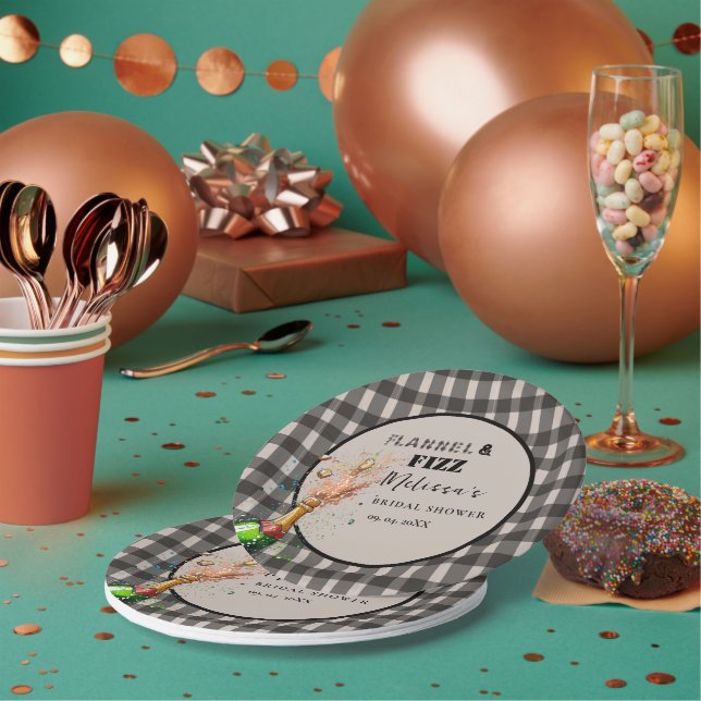 Flannel & fizz winter black  & White bridal shower Paper Plates (Multi)