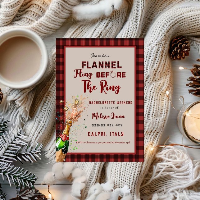 Flannel & fizz winter red &  black bachelorette invitation (Creator Uploaded)