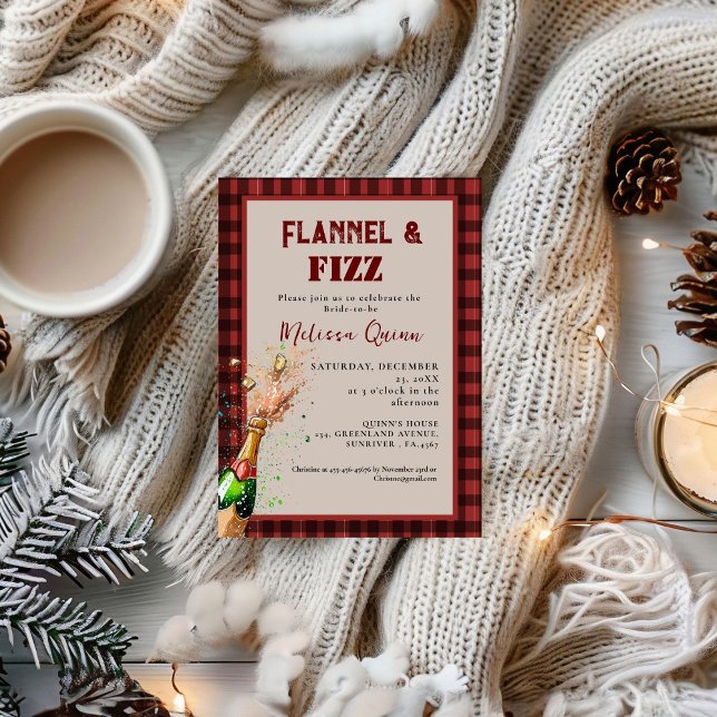 Flannel & fizz winter red &  black bridal shower invitation (Creator Uploaded)