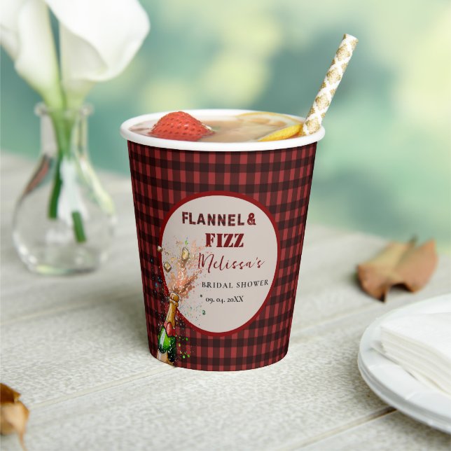 Flannel & fizz winter red &  black bridal shower paper cups (Insitu)