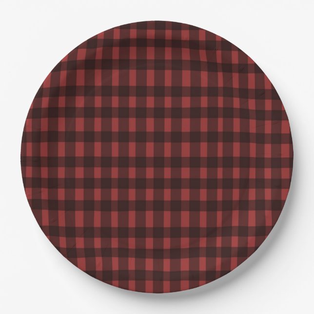 Flannel & fizz winter red &  black bridal shower paper plates (Front)