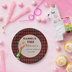 Flannel & fizz winter red &  black bridal shower paper plates