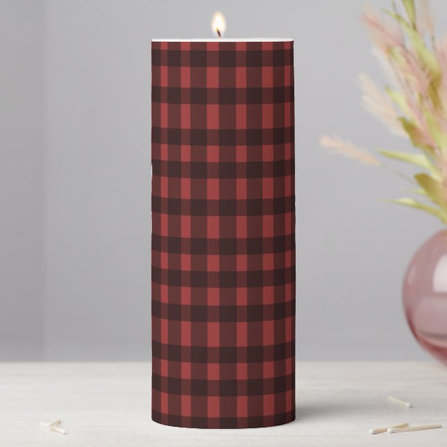 Flannel & fizz winter red & black pl Bridal Shower Pillar Candle (In Situ)
