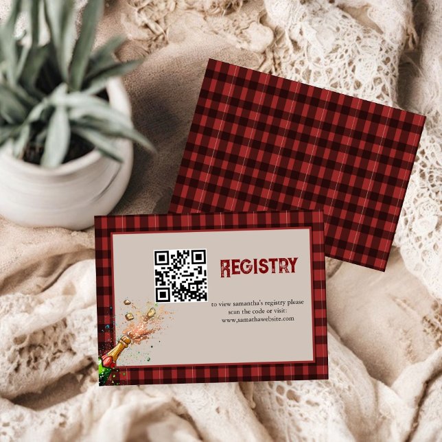 Flannel & fizz winter red & bridal shower registry enclosure card (Creator Uploaded)