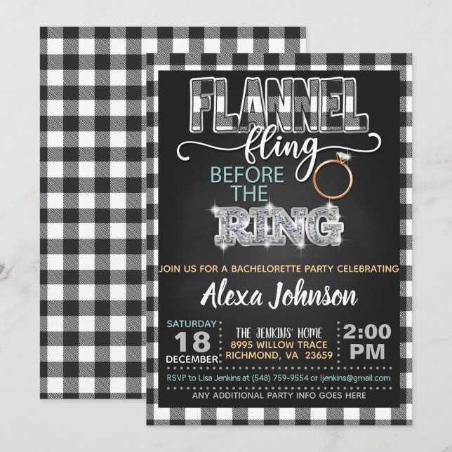 Flannel Fling Bachelorette Party Invitation - WH (Front/Back)