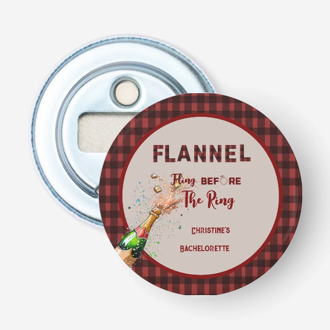 Flannel Fling before ring   red plaid bachelorette Bottle Opener (Front)