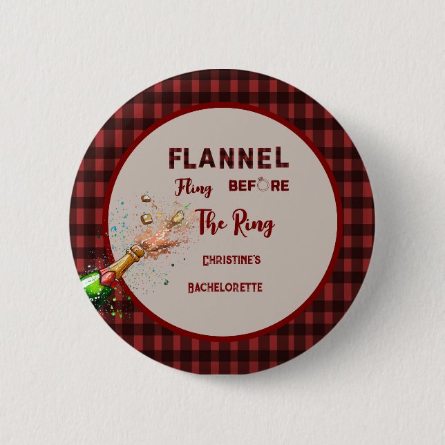 Flannel Fling before ring   red plaid bachelorette Button (Front)