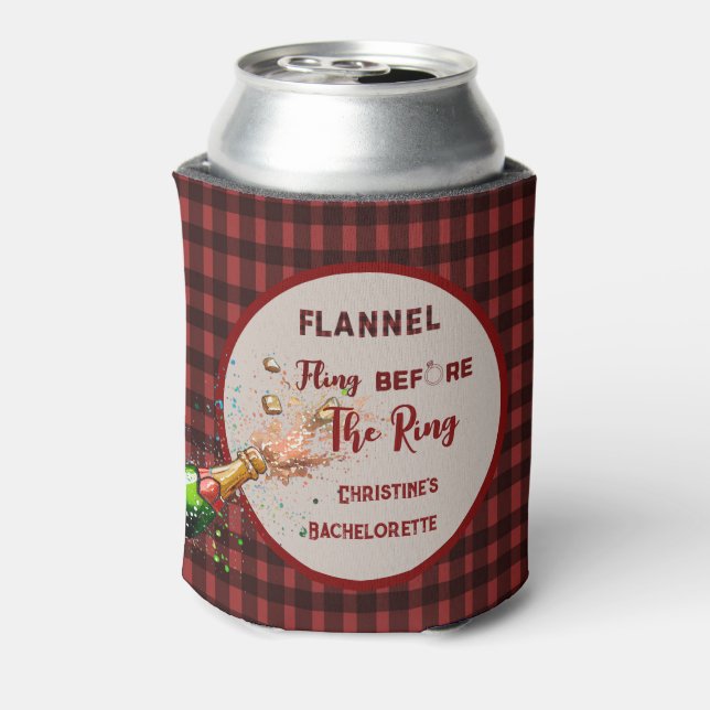 Flannel Fling before ring   red plaid bachelorette Can Cooler (Can Back)