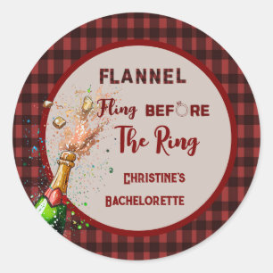 Flannel Fling before ring red plaid bachelorette Classic Round Sticker