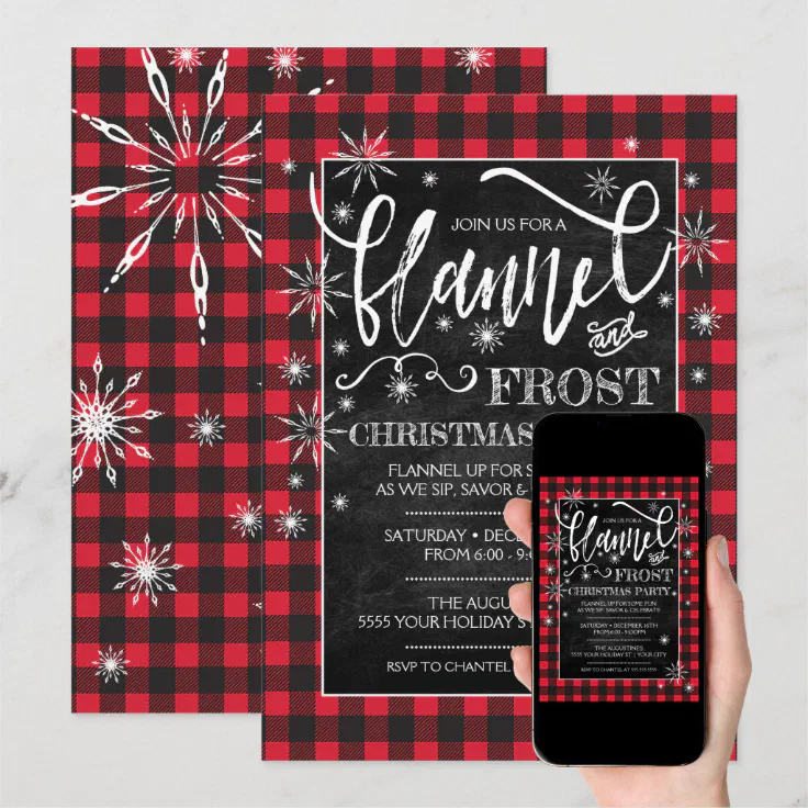 Flannel &amp; Frost Christmas Party Invitation | Zazzle