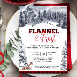 Flannel & Frost Couples Shower, Mountains and Fox Invitation<br><div class="desc">Give a fun Flannel and Frost couples shower! Invitation with beautiful watercolor mountains and forest scenery with fox playing in the snow showcasing shower / party details. Buffalo plaid black and red checkered pattern on the back.</div>