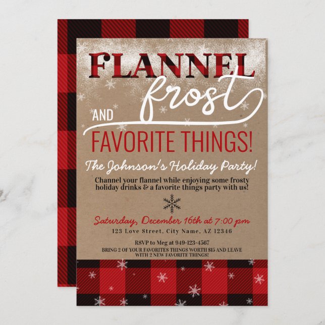 Flannel, Frost & Favorite Things Holiday Party Invitation (Front/Back)