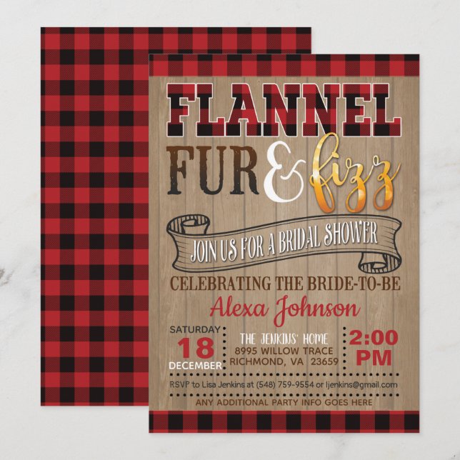 Flannel Fur and Fizz Bridal Shower Invitation (Front/Back)
