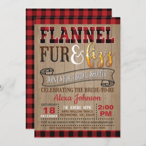 Flannel Fur and Fizz Bridal Shower Invitation