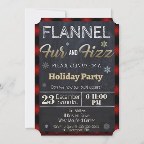 Flannel Fur And Fizz Christmas Party Invitation