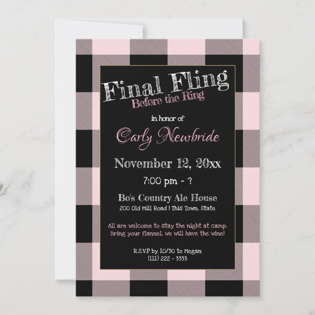 Flannel Girls Night Out Bachelorette Party Invitation (Front)