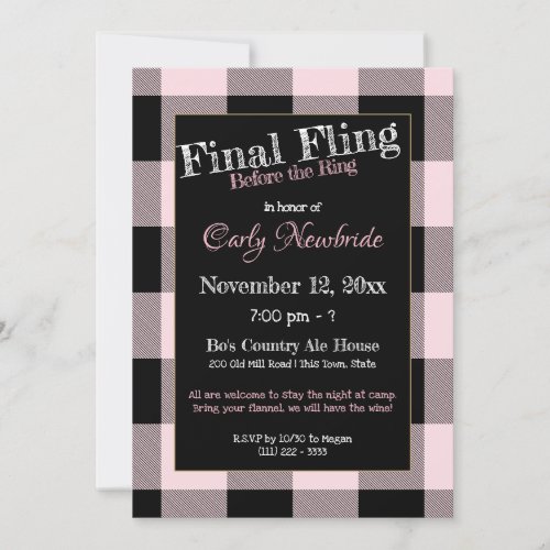 Flannel Girls Night Out Bachelorette Party Invitation