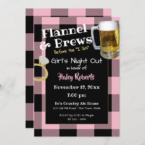 Flannel Girls Night Out Bachelorette Party Invitation