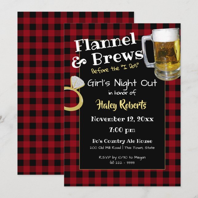 Flannel Girls Night Out Bachelorette Party Invitation (Front/Back)