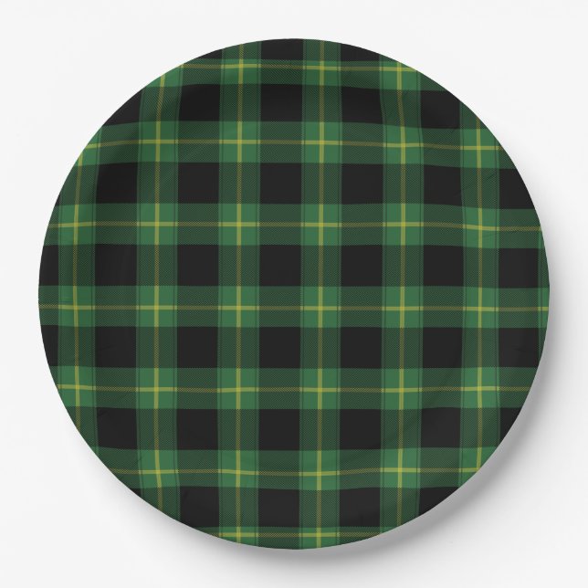 Flannel Green Buffalo Plaid Pattern Fall Autumn Paper Plates (Front)