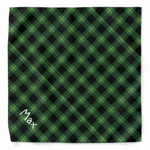 Flannel Green Buffalo Plaid Pattern Pet Name Bandana