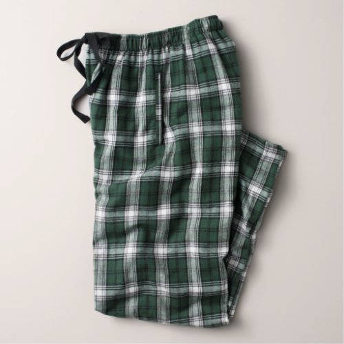 Flannel Green  White Menss Pajama Pants