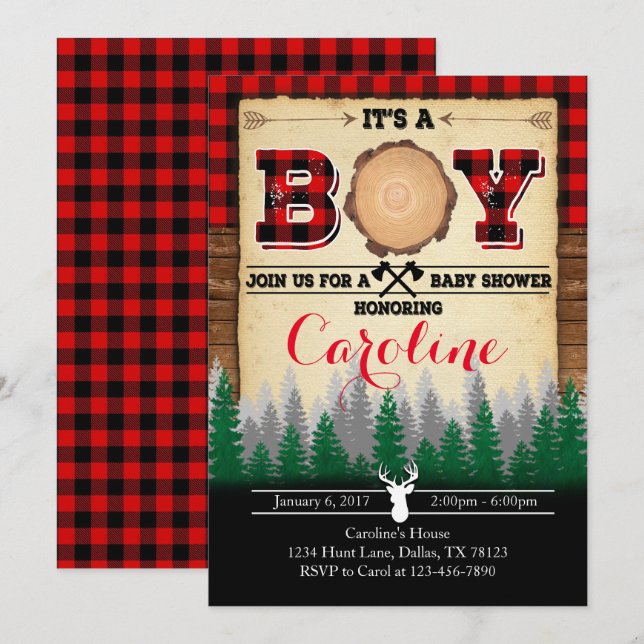 Flannel Lumberjack Baby Shower Invitation Invite (Front/Back)