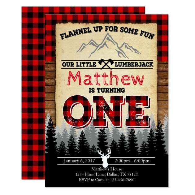 Flannel Lumberjack Birthday Party Invitation