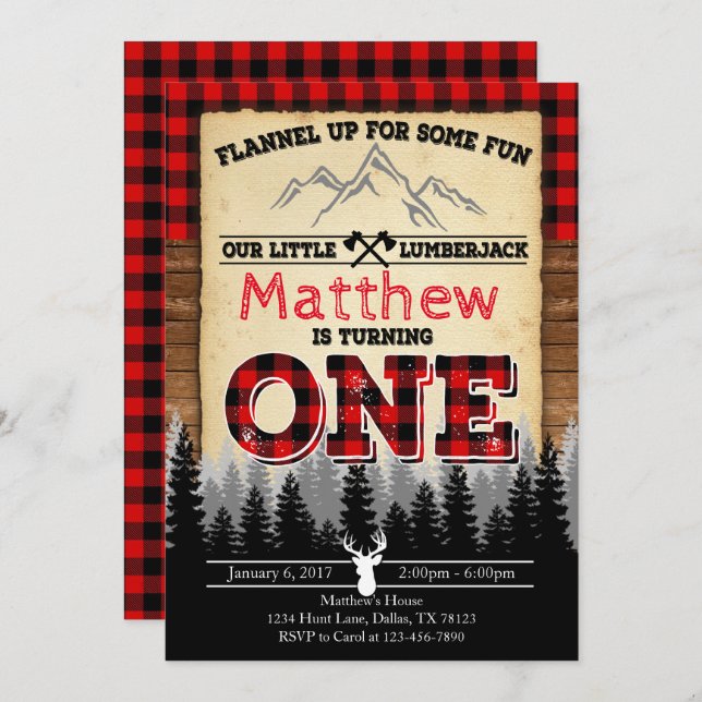 Flannel Lumberjack Birthday Party Invitation (Front/Back)