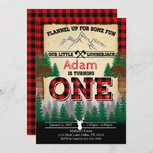 Flannel Lumberjack Birthday Party Invitation