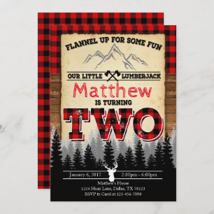 Flannel Lumberjack Birthday Party Invitation Two