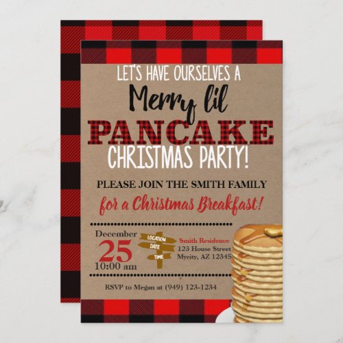 Flannel Merry Lil Pancake Christmas Breakfast Invitation