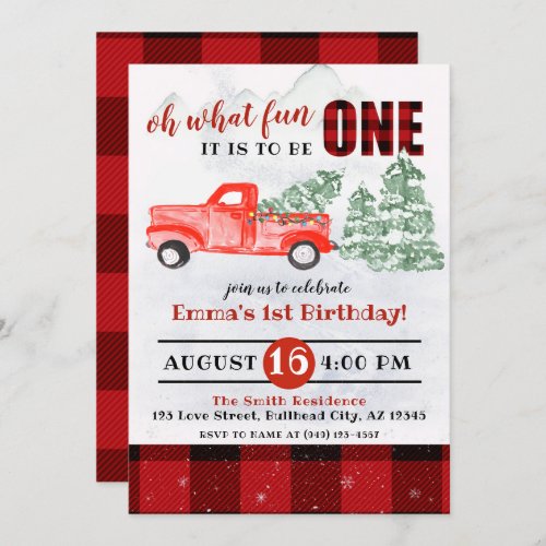 Flannel Oh what Fun it is to be ONE 1st Birthday Invitation