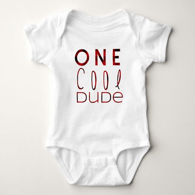 Flannel One Cool Dude | First Birthday Baby Bodysuit (Front)