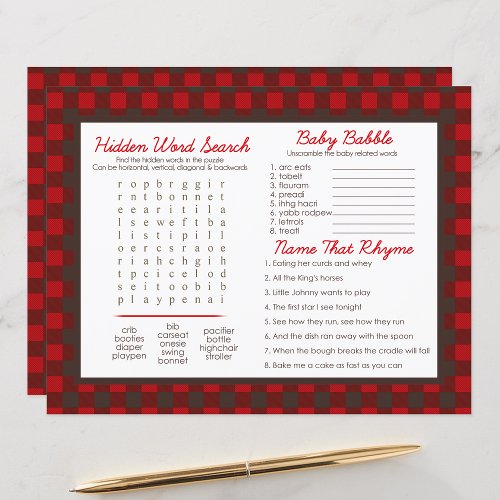 Flannel Plaid Bear Shower Activity Sheet Placemats