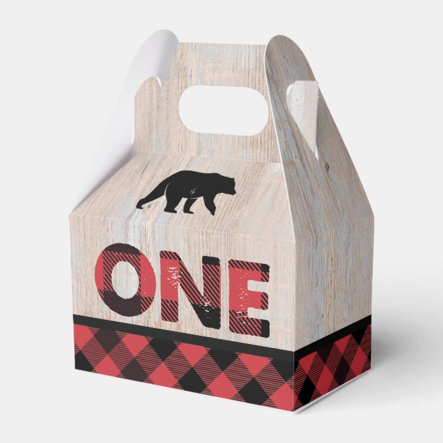 Flannel Plaid Buffalo Wilderness First Birthday Favor Boxes (Front Side)