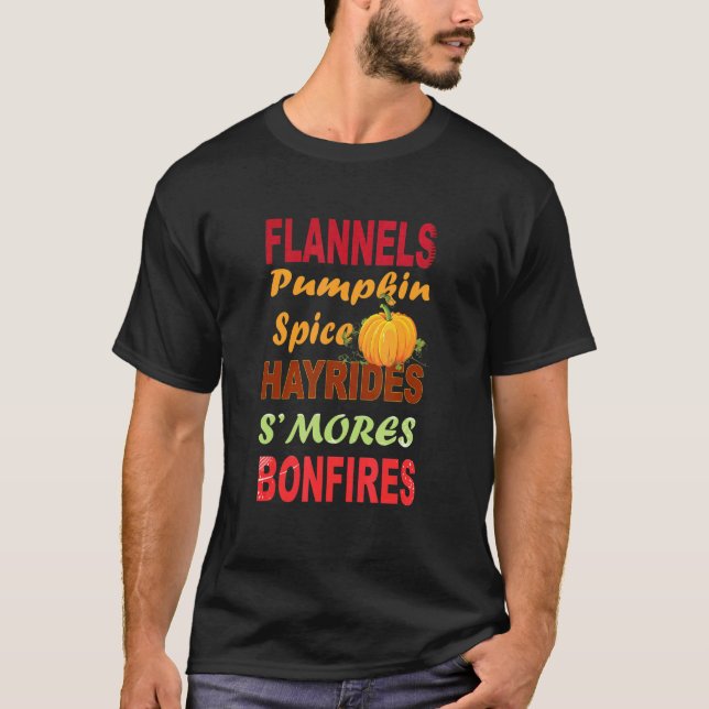 Flannel Pumpkin Spice Hayrides Bonfires Fall Autum T-Shirt (Front)