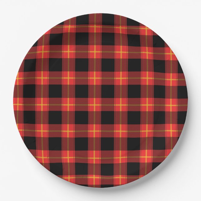 Flannel Red Buffalo Plaid Pattern Fall Autumn Art Paper Plates (Front)