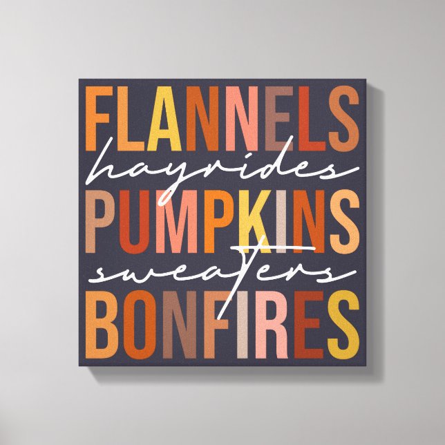 Flannel Sweaters Pumpkins Fall Favorites Word Art Canvas Print (Front)