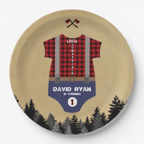 Flannel Up Baby Suit Lumberjack First Birthday Paper Plates