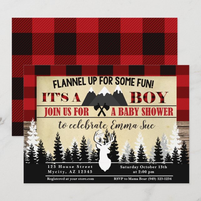 Flannel up for some fun Buffalo Check Lumberjack Invitation (Front/Back)