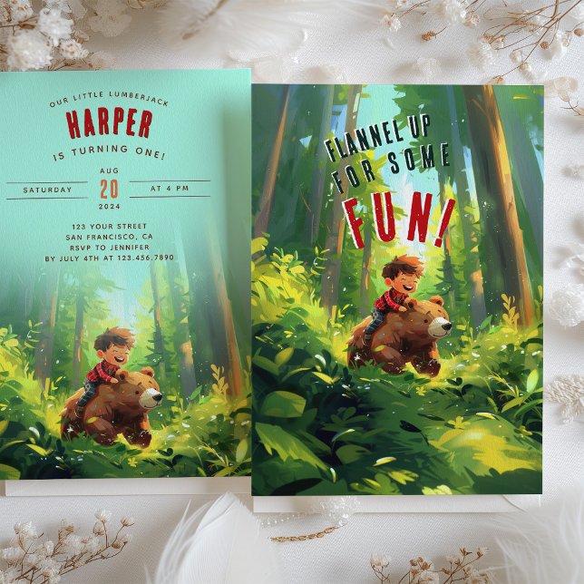 Flannel up - Lumberjack First Birthday Party Invitation (Creator Uploaded)