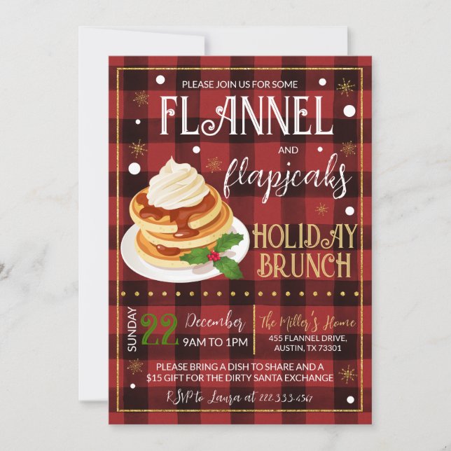 Flannels Flapjacks Christmas Party Invitation (Front)