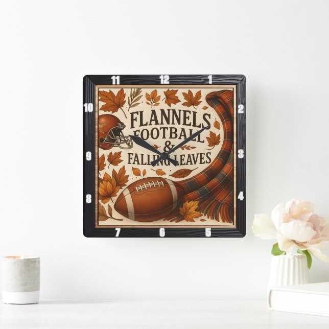 Flannels Football Falling Leaves Square Wall Clock (Home)