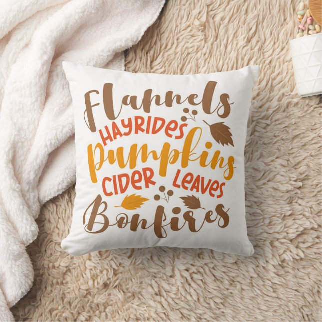Flannels Hay Rides Pumpkins Cider Leaves Bonfires Throw Pillow (Blanket)